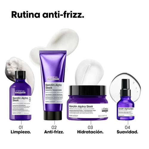 Loreal shampoo Antifrizz sin sulfato Keratin Alpha Sleek 300ml.